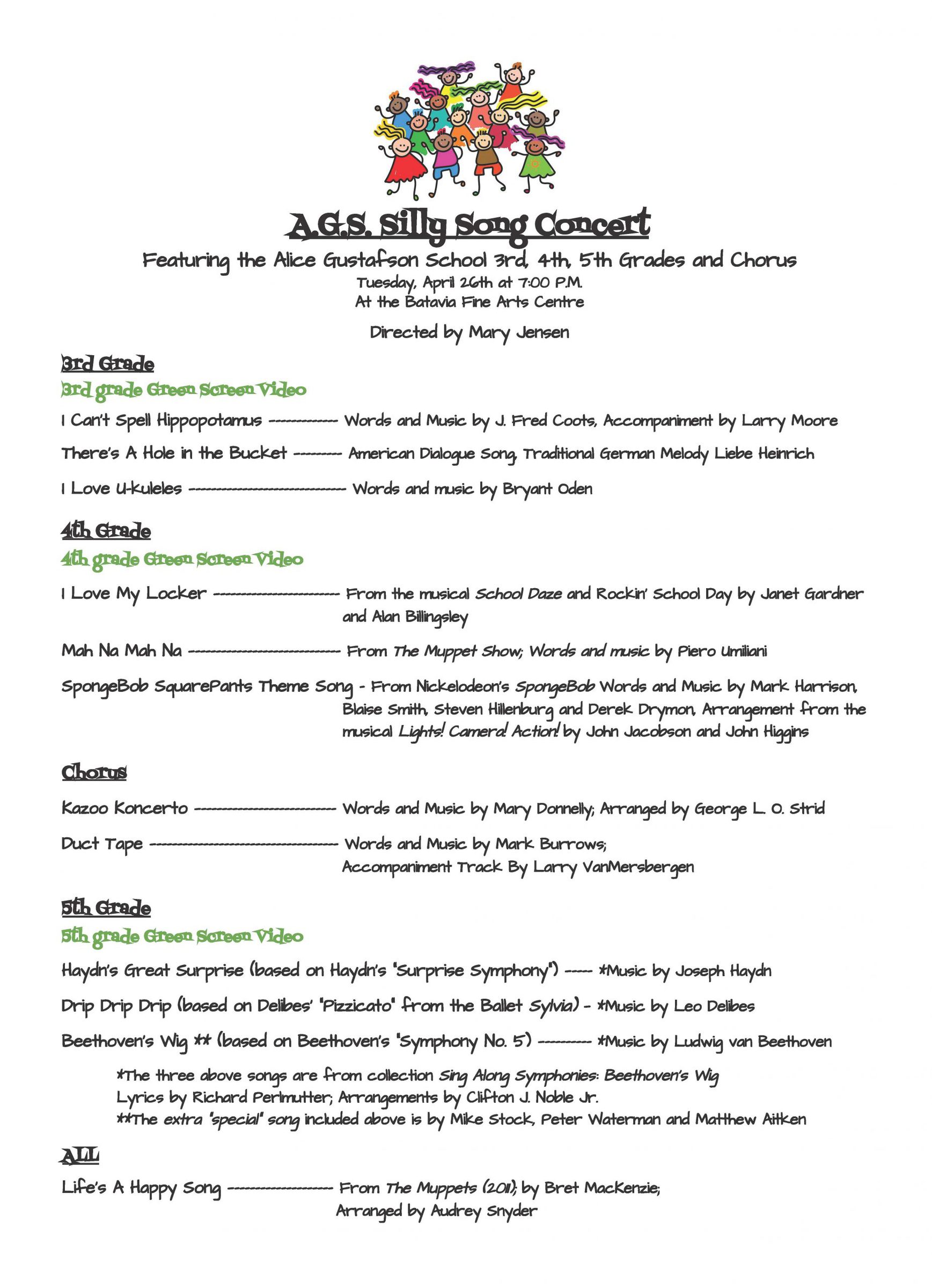 AGS Silly Song Concert Program