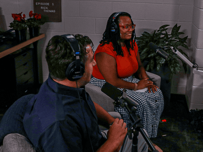 Dominic and jenna talk during the podcast we talk sitting on two chairs